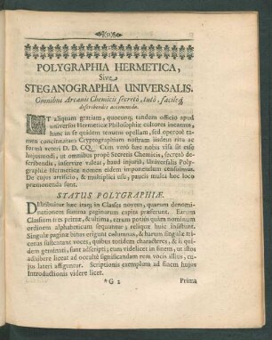 Polygraphia Hermetica, Sive Steganographia Universalis.