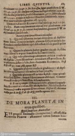 III. DE MORA PLANETAE IN arcu quolibet.