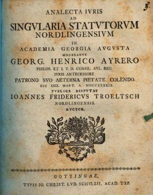 Analecta ivris ad singvlaria statvtorvm Nordlingensivm