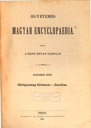 Egyetemes magyar encyclopaedia : kiadja a Szent-István-Társulat, 9. Görögország története - Joachim