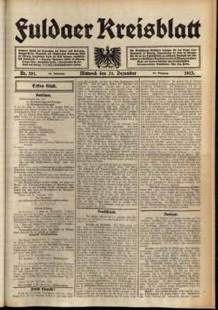 Erste Ausgabe vom Mittwoch, den 31. Dezember 1913.