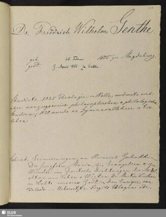 Nr. 127. Genthe, Friedrich Wilhelm