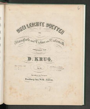 H. 1: Drei leichte Duetten für Pianoforte und Violine oder Violoncell : op. 31