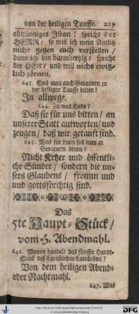 Das 5te Haupt-Stück vom heiligen Abendmahl.