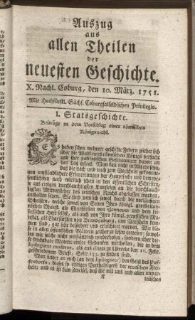 X. Nachl. Coburg, den 10. März. 1751.