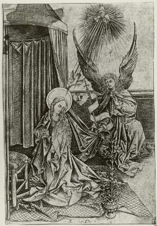 Verkündigung : Meckenem, Israhel van . Kopie nach Martin Schongauer: Verkündigung. Kupferstich. Dresden: Kupferstich-Kabinett