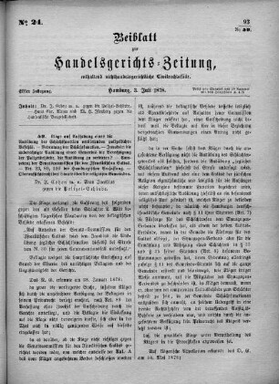 Beiblatt zur hamburgischen Handelsgerichts-Zeitung No. 24. Elfter Jahrgang. Hamburg, 3. Juli 1878.