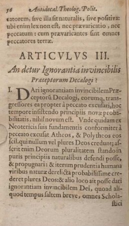 Articvlus III. An detur Ignorantia invincibilis Praeceptorum Decalogi?