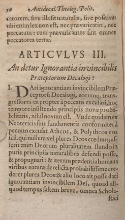 Articvlus III. An detur Ignorantia invincibilis Praeceptorum Decalogi?