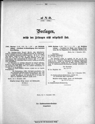 Anlage: ad No. 48 (1061-1062), Vorlagen, welche den Zeitungen nicht mitgetheilt sind