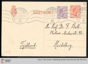 Briefe von Johan L. Heiberg an Franz Boll: Karte von Johan L. Heiberg an Franz Boll