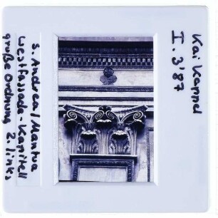 Mantua, S. Andrea : Detailansicht Westfassade 2. Pilaster v.l. Kapitell