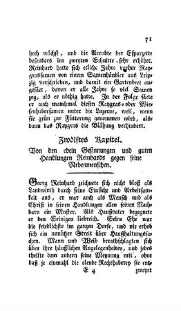 Zwölftes Kapitel. Von den edeln Gesinnungen und guten Handlungen Reinhards gegen seine Nebenmenschen.