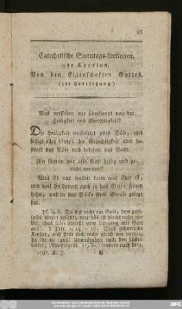 9te Lection. Von den Eigenschaften Gottes. (3te Fortsetzung)