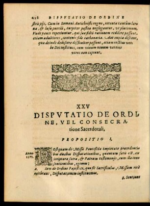 XXV Disputatio De Ordine, Vel Consecratione Sacerdotali.