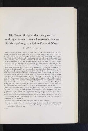 Die Grundprinzipien der anorganischen und organischen Untersuchungsmethoden zur Reinheitsprüfung von Rohstoffen und Waren.