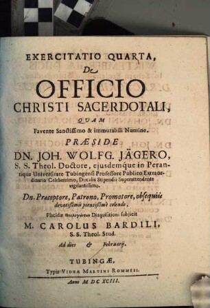 Exercitatio Quarta, De Officio Christi Sacerdotali
