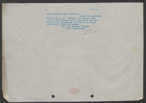 Brief an Hans Dechend : 08.07.1911