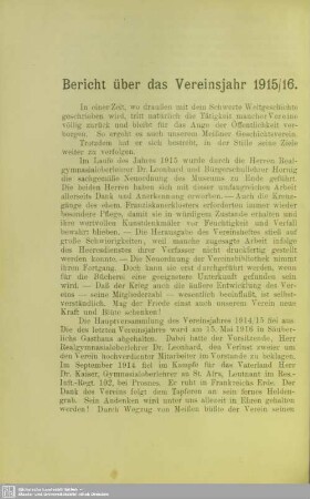 Bericht über das Vereisjahr 1915/16