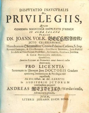 Disputatio Inauguralis De Privilegiis