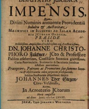 Disputatio Juridica De Impensis