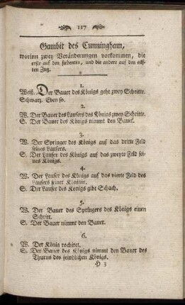 Gambit des Cunningham, worinn zwey Veränderungen vorkommen, ...