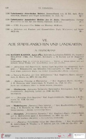 VII. Alte Städte-Ansichten und Landkarten (Nr. 1202 - 1515)