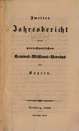 Jahresbericht des Protestantischen Central-Missions-Vereines für Bayern. 2. 1846