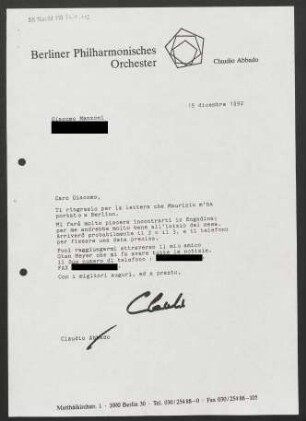 Brief an Giacomo Manzoni, 15.12.1992