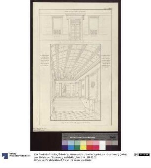Entwurf zu einem städtischen Wohngebäude. Vorzeichnung (unten) zum Stich in der "Sammlung architektonischer Entwürfe", Heft 9, Tafel 58 (unten), 1826
