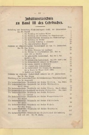 Inhaltsverzeichnis zu Band III des Lehrbuches
