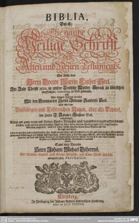 Biblia, Das ist: Die gantze Heilige Schrifft, deß Alten und Neuen Testaments
