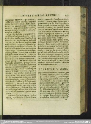Institutio LXXXIII. Epistola encyclica Parochis dioecesanis, qua praecedens Institutio fusius explicantur