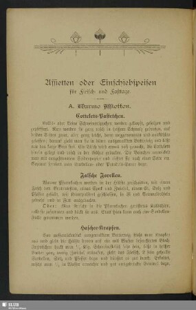 Assietten oder Einschiebspeisen für Fleisch- und Fasttage