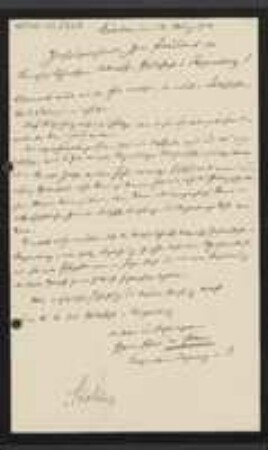 Brief von Oskar von Stobäus an Unbekannt