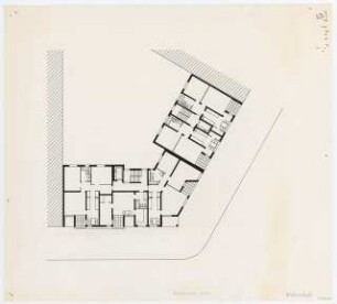 Wohnhaus und Gemeindehaus am Viktoria-Luise-Platz, Berlin-Schöneberg: Grundriss Normalgeschoss an der Weserstraße