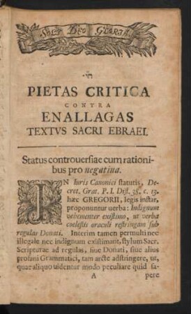 Pietas Critica Contra Enallagas Textus Sacri Ebraei.