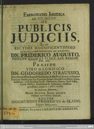 Exercitatio Iuridica Ad Tit. Instit. De Publicis Iudiciis