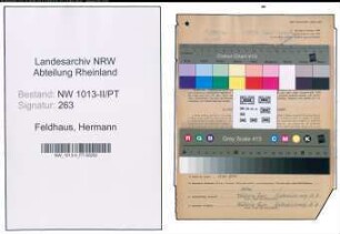 Entnazifizierung Hermann Feldhaus , geb. 09.05.1896 (Postschaffner)