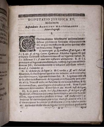 Disputatio Iuridica XV. Miscellanea