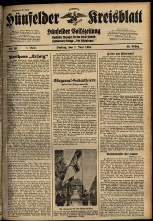 Erste Ausgabe vom Freitag, den 01. Juni 1934.