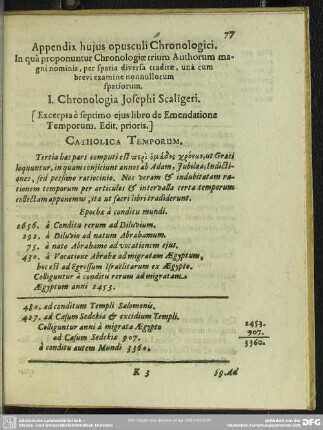 Appendix hujus opusculi Chronologici