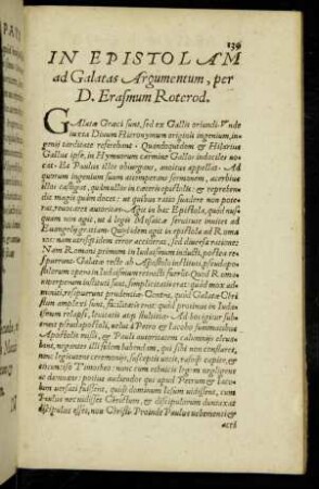 In Epistolam ad Galatas Argumentum, per D. Erasmum Roterod.