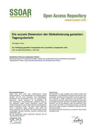 Die soziale Dimension der Globalisierung gestalten: Tagungsbericht