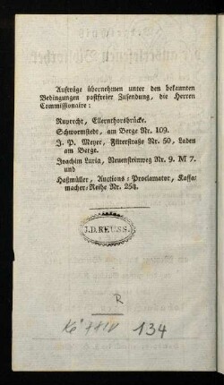 Aufträge übernehmen unter den bekannten Bedingungen postfreier Zusendung ...