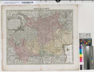Brixen, Bistum, Mailand, Mantua, Herzogtum, Tirol, Grafschaft, Trient, Bistum, Venedig, Republik, Territorium: Tabula Geographica in qua integri Ducatus Medionalensis et Mantuanus; item Ditio Veneta et Comitatus Tyrolensis, cum Episcopatibus Tridentino et Brixensi, atque superioribus provinciis Austriacis eo pertinentibus, accurata delineatione exhibentur ... Matth. Seutter. S.C.M. Geogr.