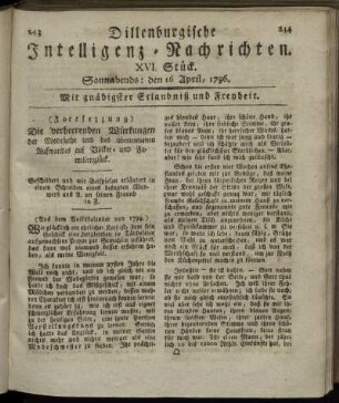 XVI. Stück. Sonnabends: den 16. April 1796.