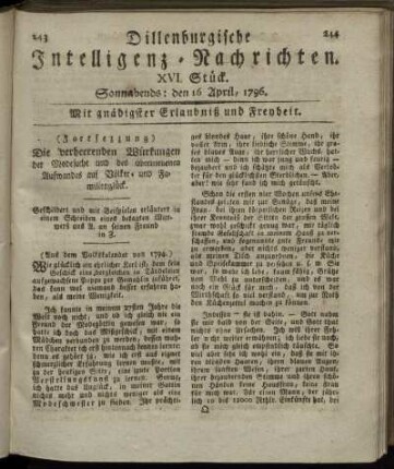 XVI. Stück. Sonnabends: den 16. April 1796.