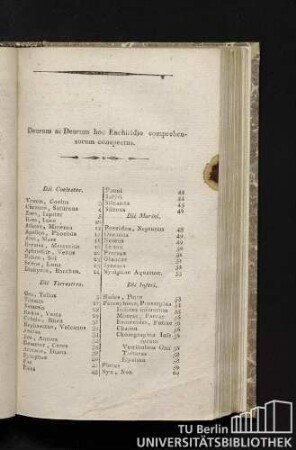 Deorum ac Dearum hoc Enchiridio comprehensorum conspectus.