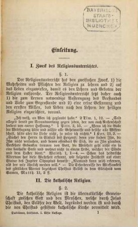 Leitfaden für den katholischen Religionsunterricht in den mittleren Classen höheren Lehranstalten, 1. Der katholische Glaube : nebst e. Anh.: "Über die heilige Schrift"